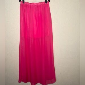 Fuchsia Pink Maxi Skirt Women’s M Sheer Lined Elastic Waist Flowy